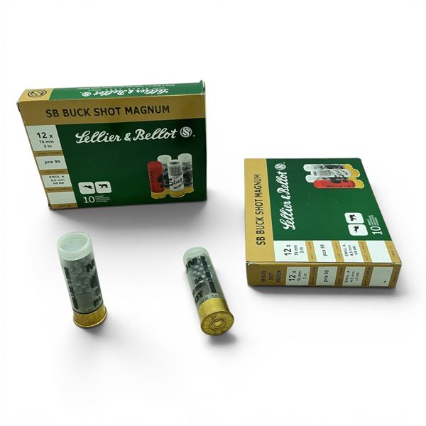 Sellier & Bellot Buckshot Magnum 12 Ga 3" BB Ammunition, 20 Rounds
