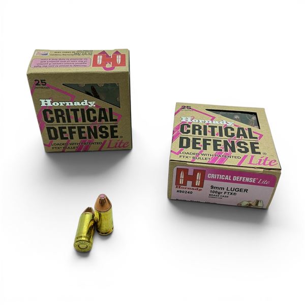 Hornady Critical Defense Lite 9 mm 100 Grain FTX Ammunition, 50 Rounds