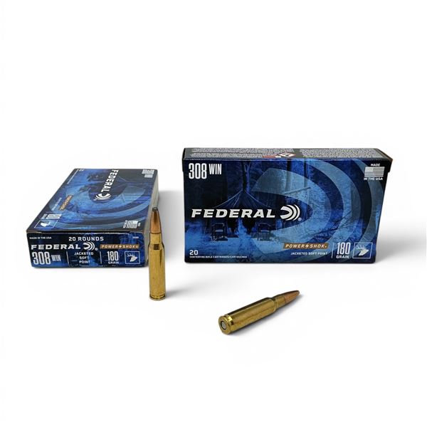 Federal Power Shok 308 Win 180 Grain JSP Ammunition, 40 Rounds
