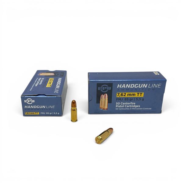 PPU HandgunLine 7.62 mm TT 85 Grain FMJ Ammunition, 100 Rounds