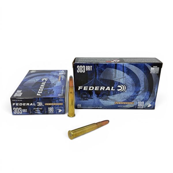 Federal Power Shok 303 Brit 180 Grain JSP Ammunition, 40 Rounds