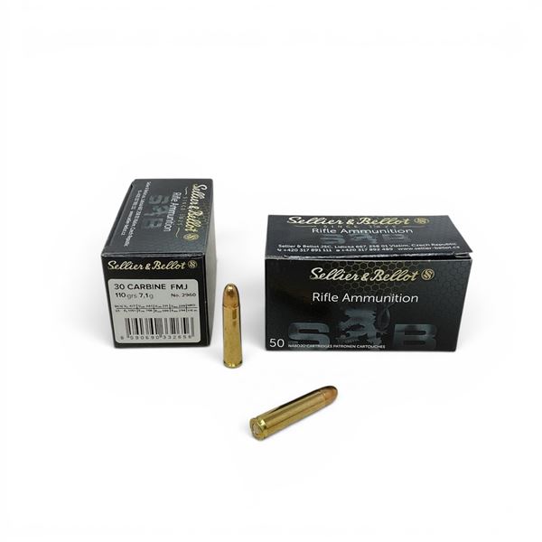 Sellier & Bellot 30 Carbine 110 Grain FMJ Ammunition, 100 Rounds