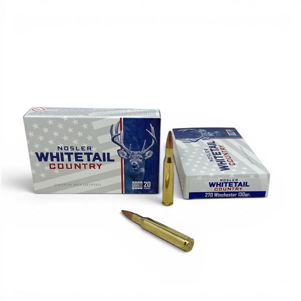 Nosler Whitetail Country 270 Win 130 Grain Ammunition, 40 Rounds