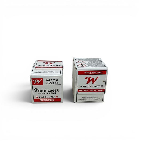 Winchester Target and Practice 9 mm 115 Grain FMJ Ammunition, 100 Rounds
