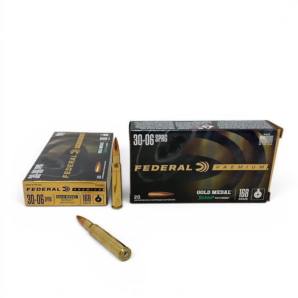 Federal Premium 30-06 SPRG Gold Medal Sierra MatchKing 168 Grain Ammunition, 40 Rounds