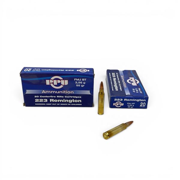 PPU 223 Rem 55 Grain FMJ BT Ammunition, 40 Rounds