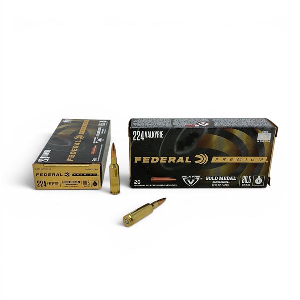 Federal Premium 224 Valkyrie Gold Medal Berger 80.5 Grain OTM Ammunition, 40 Rounds