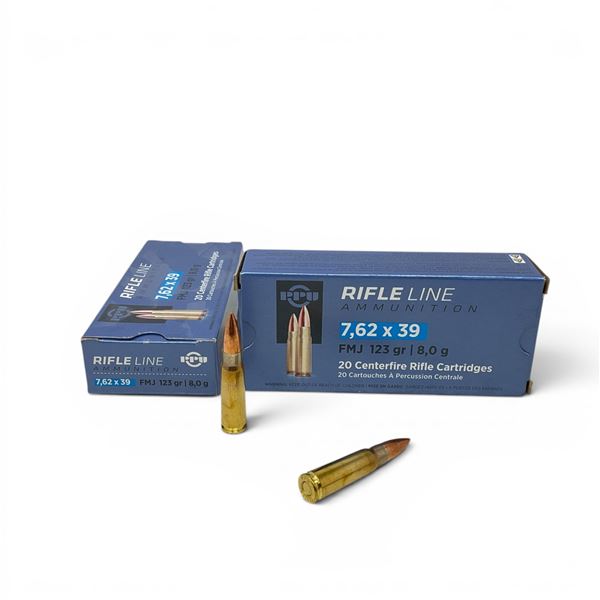 PPU RifleLine 7.62 X 39 mm 123 Grain FMJ Ammunition, 40 Rounds