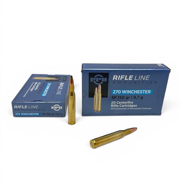 PPU RifleLine 270 Win 150 Grain SP Ammunition, 40 Rounds