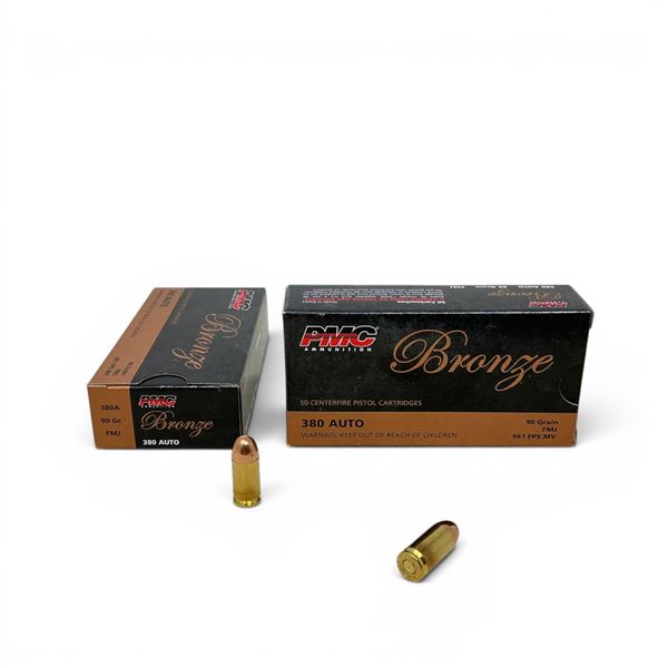 PMC Bronze 380 Auto 90 Grain FMJ Ammunition, 100 Rounds