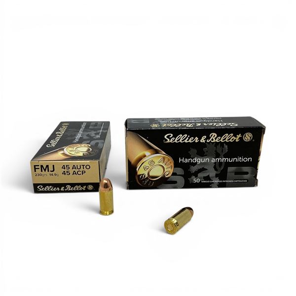 Sellier & Bellot 45 ACP 230 Grain FMJ Ammunition, 100 Rounds