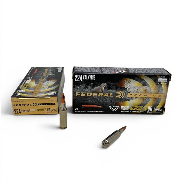 Federal Premium Nosler Varmint and Predator 224 Valkyrie 60 Grain Ammunition, 40 Rounds