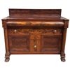 Image 1 : Antique Empire Style Flame Mahogany Sideboard with Glass Door Pulls Added (24" D x 60" W x 43" H)