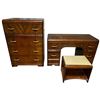Image 1 : 1930s Waterfall Veneer Dresser and Vanity Table with Stool