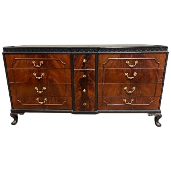French Provincial Style Flame Mahogany Dresser with Black Edge Detail (23" x 67" x 35" tall)