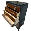 Image 2 : French Provincial Style Flame Mahogany Tall Boy Dresser with Black Edge Detail (21" x 37" x 54" tall
