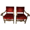 Image 1 : Pair of Baroque Walnut Side Chairs with Red Velvet Upholstery