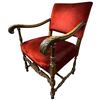 Image 3 : Pair of Baroque Walnut Side Chairs with Red Velvet Upholstery