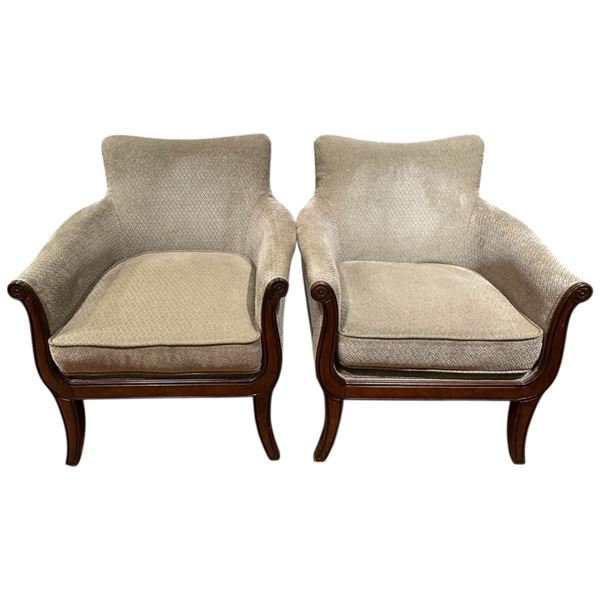 Pair of Bombay Co. Arm Chairs with Beige Upholstery