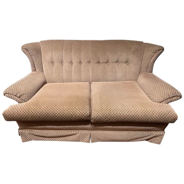 Vintage 65" Loveseat with Rose Blush Upholstery and Button Back Detail