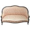 Image 1 : Victorian Style Sette with Satin Finish Floral Upholstery and Carved Wood Frame (62" long)