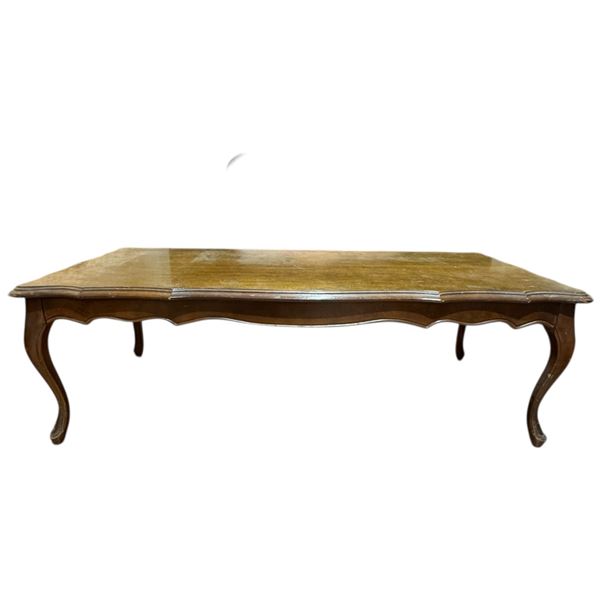 Vintage Rectangular Wood Coffee Table in the French Provincial Style with Cabriole Legs (22" x 49" x