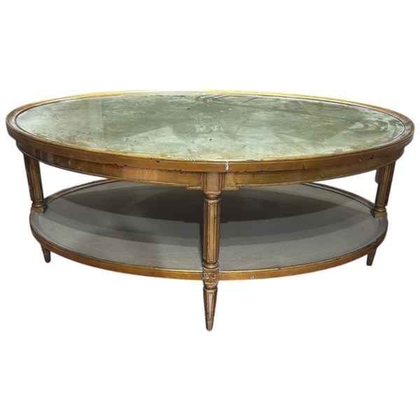 Glass Topped 2-Tier Oval Coffee Table (32" x 48" x 21" tall)
