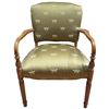 Image 1 : Vintage Wood Armchair with Green Satin-like Dragonfly Upholstery