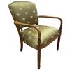 Image 2 : Vintage Wood Armchair with Green Satin-like Dragonfly Upholstery
