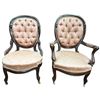 Image 1 : Pair of Vintage Cameo Back Mahogany Chairs with Pink Bumble Bee Upholstery