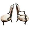 Image 2 : Pair of Vintage Cameo Back Mahogany Chairs with Pink Bumble Bee Upholstery
