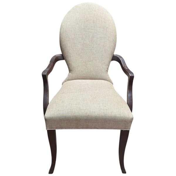 1940s Arm Chair Reupholstered in Natural Linen Look Upholstery