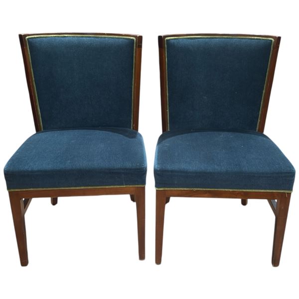 Pair of Vintage Wood Framed Chairs Reupholstered in Blue Velvet