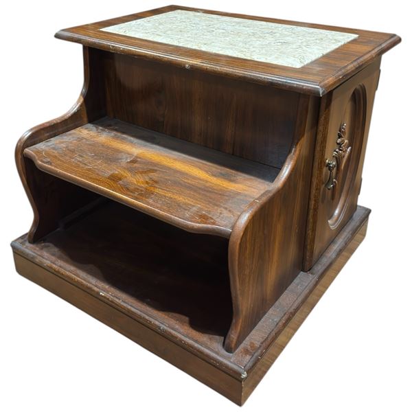 Wood 2 Tier Nightstand with Marble Insert Top and Side Door for Storage (24" x 24" x 20" tall)