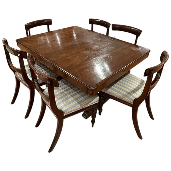 Antique Mahogany Dining Table with 6 Vintage Mahogany Dining Chairs (table top is 42" x 54")