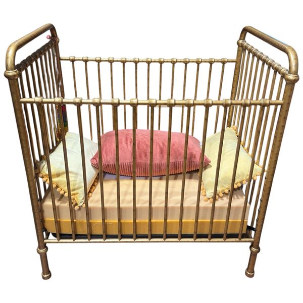 Vintage Metal Baby's Crib - Refinished in Gold-Tone Paint