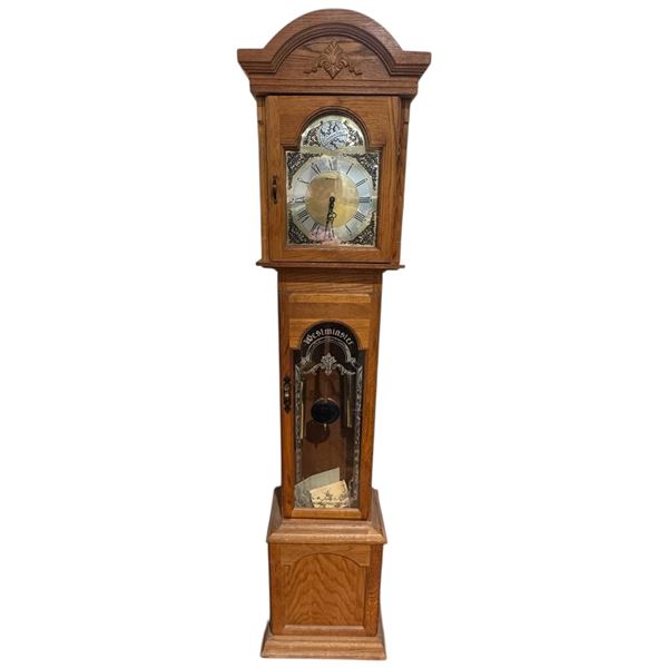 Wood Cased Westminster Grandfather Clock with Pendulum & Weights (10" x 15" x 73" tall)