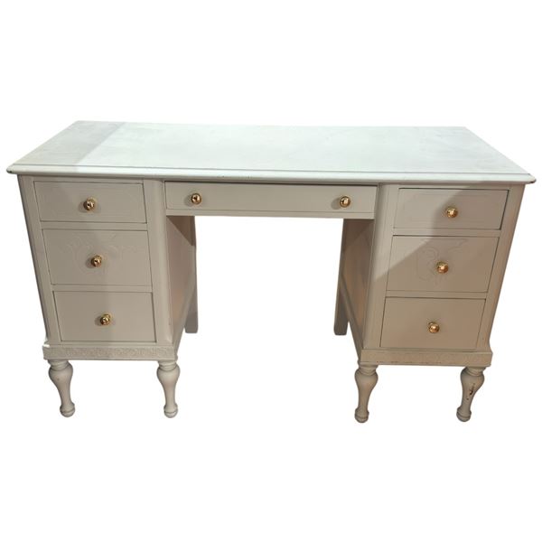 Vintage Wood Desk Painted White (19" x 48" x 30" tall)