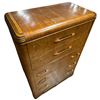 Image 3 : 1940s Waterfall Veneer High Boy Dresser with Brass & Bakelite Handles (18" x 36" x 55" tall)