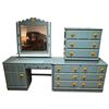 Image 1 : 3 Piece Wood Dresser Set Painted Bright Blue with Starfish Pulls (Vanity Table, 6 Drawer Dresser &