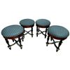 Image 1 : Four 17" Tall Wood Stools with Plaid Upholstered Tops