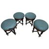 Image 2 : Four 17" Tall Wood Stools with Plaid Upholstered Tops