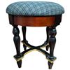 Image 3 : Four 17" Tall Wood Stools with Plaid Upholstered Tops