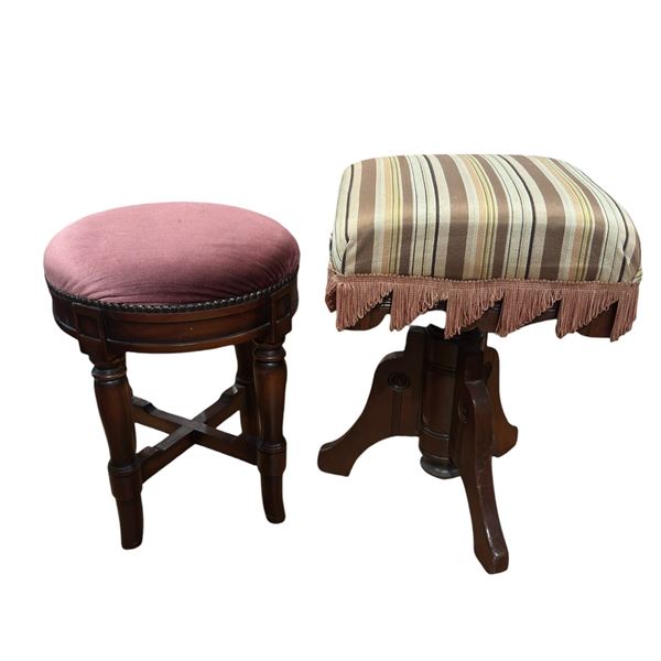 2 Stools with Fabric Upholstered Tops
