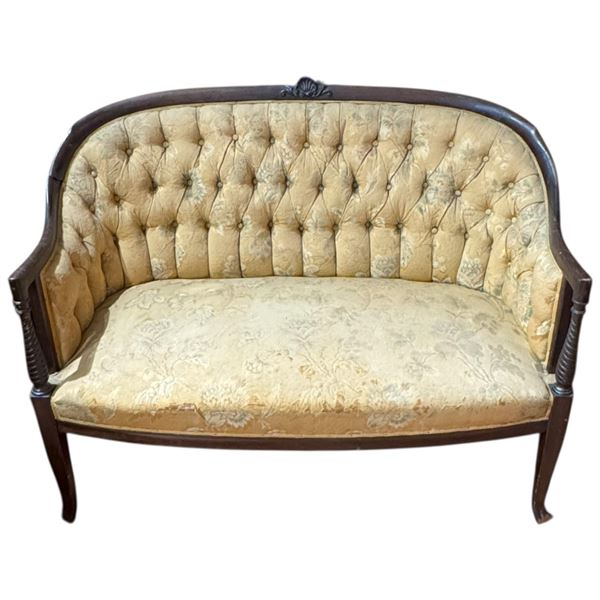 Antique Victorian Mahogany 46" Sofa with Button Tufted Back