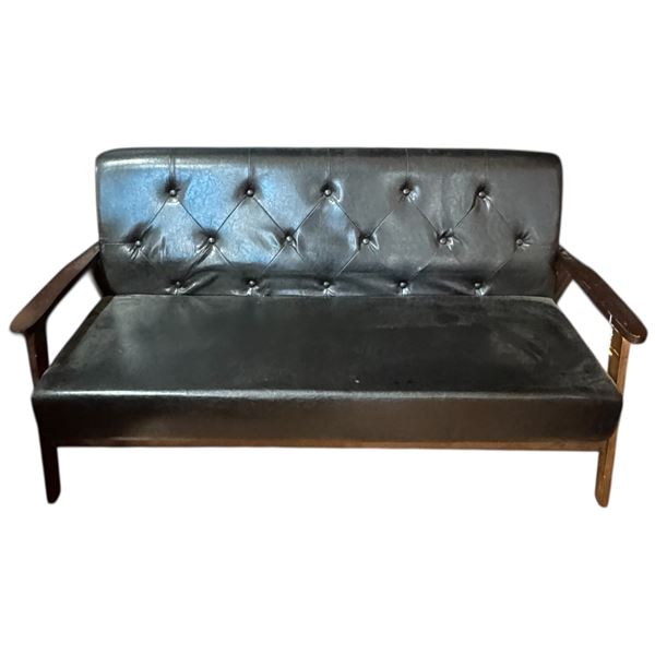 Vintage 68" Vinyl Upholstered Sofa with Wood Frame