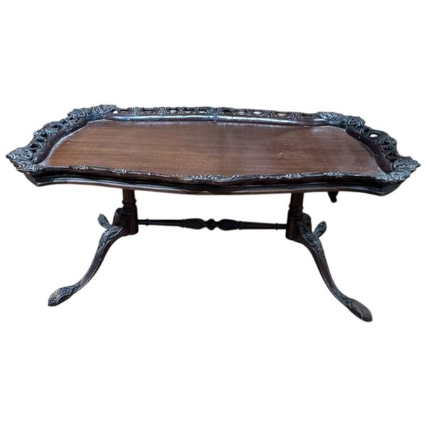 Victorian Revival Coffee Table with Ornate Raised Edge (22" x 38" x 18" tall)