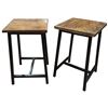 Image 1 : Pair of Rustic Wood Toped End Tables with Black Iron Frames (11" x 11" x 18" tall)