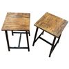 Image 2 : Pair of Rustic Wood Toped End Tables with Black Iron Frames (11" x 11" x 18" tall)