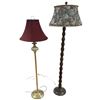 Image 1 : 2 Vintage Floor Lamps with Shades (1 Wood Lamp and 1 Brass Lamp)